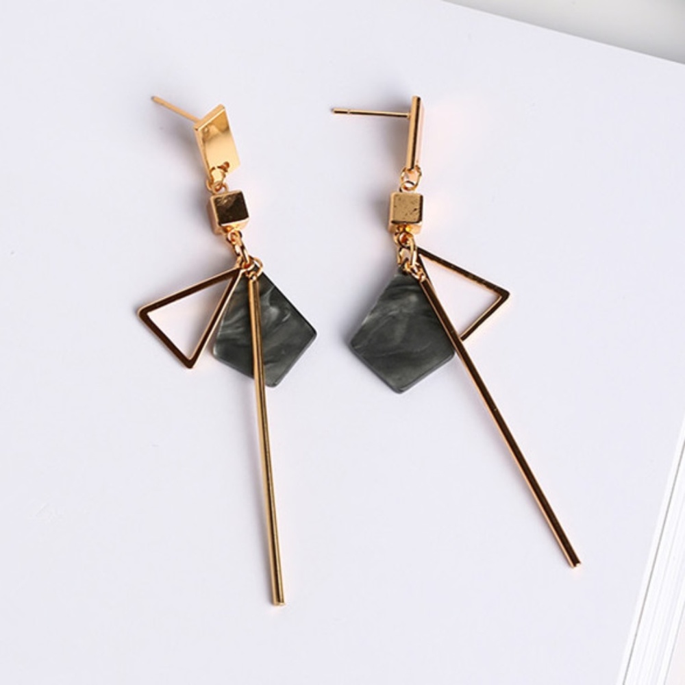 Geometric Drop Earrings Black and Gold